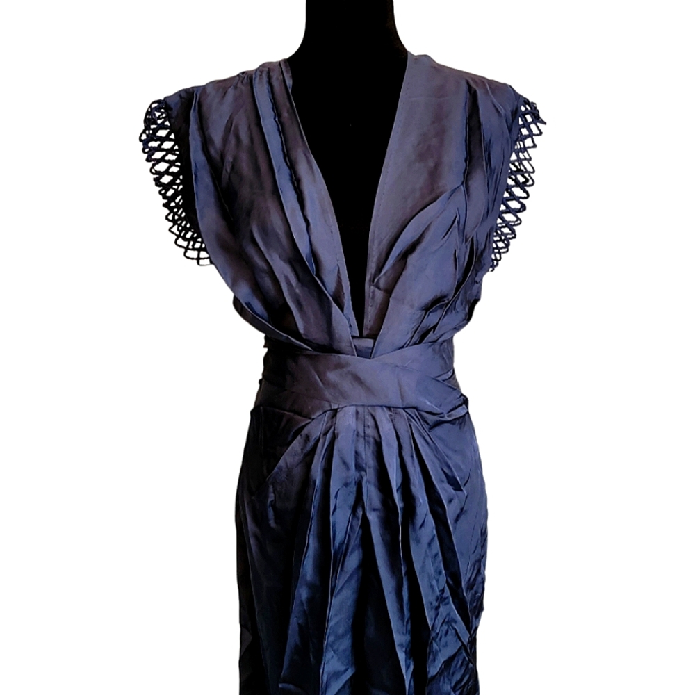 BCBGMAXAZRIA Navy Blue Iridescent Wrap Cocktail Dress NEW